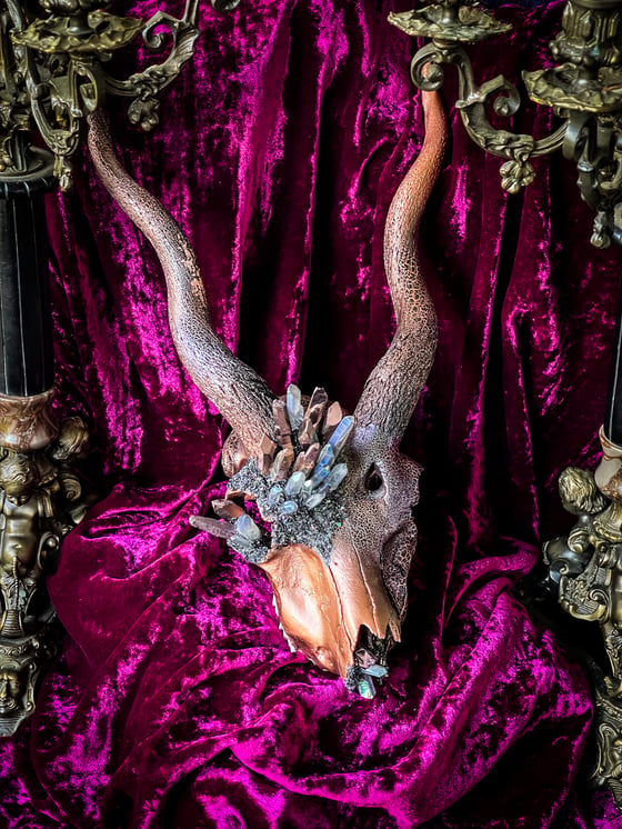 Image of Copper Quartz & Gray Rainbow Quartz - Blackbuck Skull