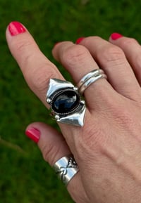 Image 2 of Onyx + Sterling Silver Shark Tooth Ring 