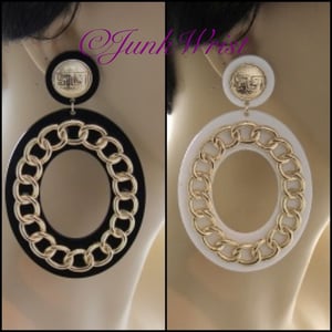 Image of Versace Style Oval earrings w/chain overlay