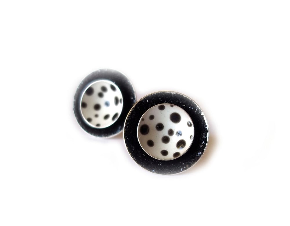 Image of Double Studs in Black Sparkle and black/White Polkadot