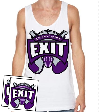 Second Chance Exit — Purple Logo Singlet + Stickers