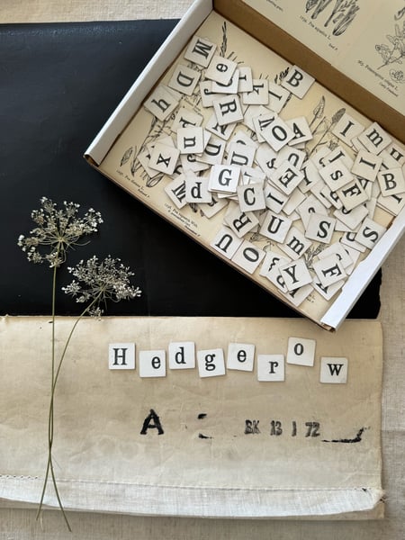 Image of Word making vintage letter tiles in decorative box #2