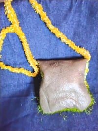 Image 4 of Olive green leather crossbody bag with crocheted front 