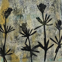 Image 3 of Botanical Monotype ~ Catchweed, Black, Gray, Ochre ~ 5x5 Birch Panel 