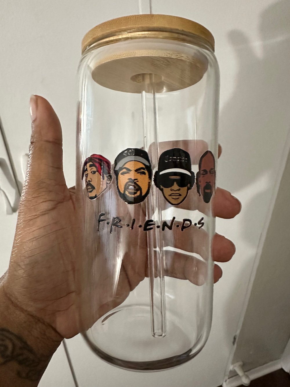 Image of FRIENDS 16 oz glass can cup