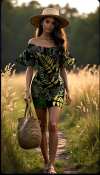 Image 1 of Women's Off Shoulder Mini  Fern on Black
