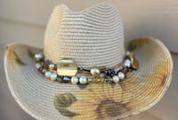 Image 1 of Cream Sunflower Cowboy Hat Yellow & GoldBand