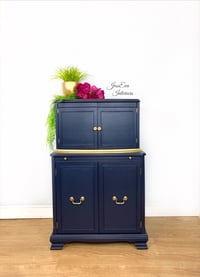Image 1 of Navy Blue and Gold Vintage Drinks Cabinet / Cocktail Cabinet 