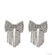 Dark Gray Gunmetal Tone Crystal Bow Earrings 
