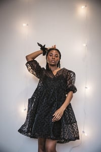 Image 1 of Holly Stalder Polka Dot Organza Pouf Sleeve Dress