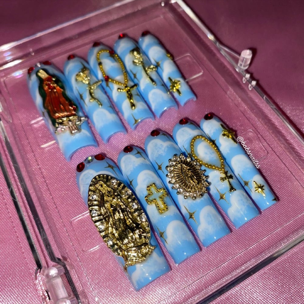 Image of RTS Size M Bobs Nails Sizing 2, 6, 5, 6, 9 XXL Square Bby Blue Virgencita Set 