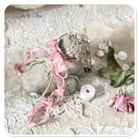 Image 2 of Handmade vintage childs boot pin cushion with a touch of pink