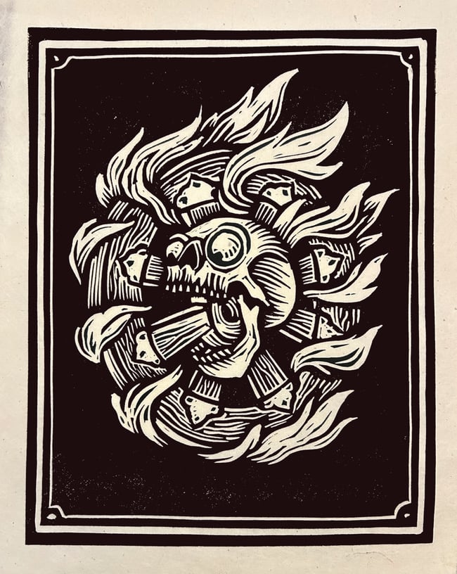 Skull Wheel Block Print