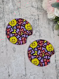 Image 1 of Melting Smiley Car Coasters - 2 pack