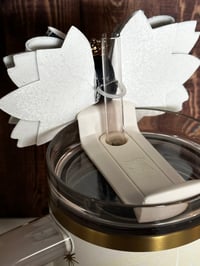 Image 4 of Starlight Shimmer Cream, Navy, and Gold Tumbler Straw Topper Bow