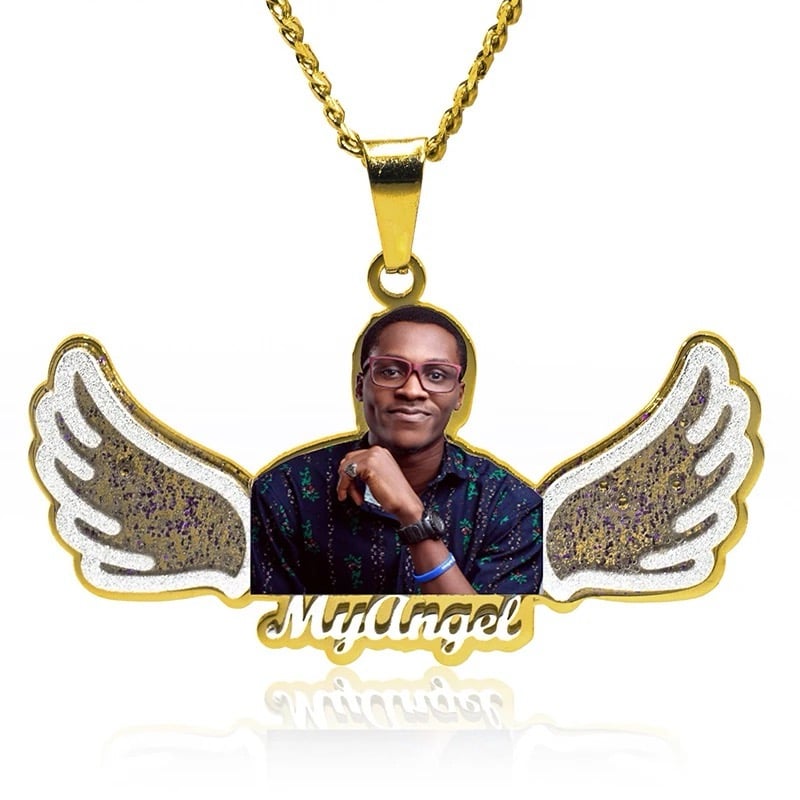 Image of Memorial Angle Wing Custom Photo Necklace 