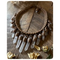 Image 2 of The Empress Necklace - Clear Quartz Crystals and Soft Tan Leather