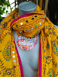 Image 5 of Thassos scarf -Yellow with hot pink trim