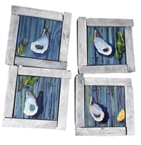 Image 3 of Mini Oyster Paintings – 4×4 in, Oil on Canvas with Handmade Coastal Wood Frame