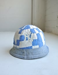 Image 1 of Reworked NY Reversible 6panel Bucket Hat White x Blue Quilt Medium 23"-23.5"