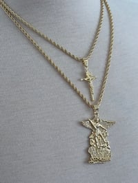 Image 4 of 14k EP Men’s Rope Chain Set (18”,22”) Necklace Set with Saint Michael with Small Cross 