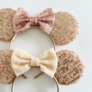 Image of Rose Gold Lined Sequin Ears with Neutral Bows