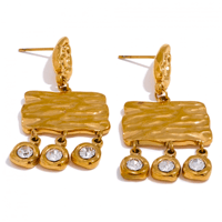 Image 3 of PALOMA Geometric Textured 18ct Dangle Earrings with Cubic Zirconia Stones