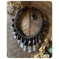 Image 3 of The Empress Necklace - Clear Quartz Crystals and Dark Brown Leather Deux
