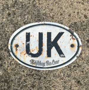 Image of Vintage style UK sign with Wolfsburg Bus Crew logo stickers measuring 180X120mm