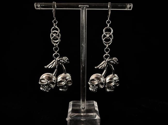 chainmail cherry dangle earrings 