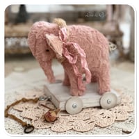 Image 2 of Handmade standing elephant on a vintage style wooden cart