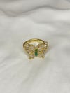 Green Emerald Diamond Butterfly 14K Gold Plated Ring