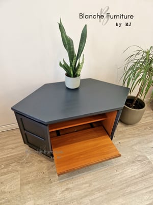 Image of TV / Media Stand with shelves and Cabinet doors in Grey, By Nathan