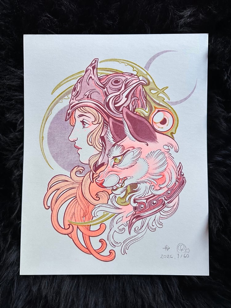 Two Warriors Risograph Print