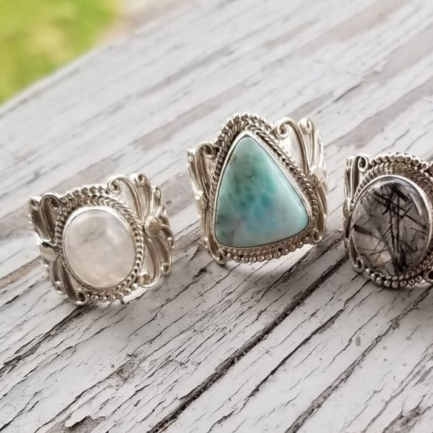 Image of Oklahoma Larimar or Moonstone Rings in Sterling Silver 