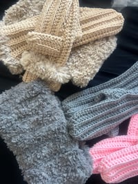 Image 1 of Crocheted Faux-Fur Winter Headband & Mittens Set