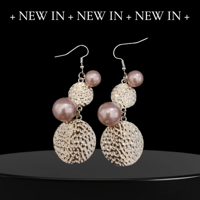 Earrings - silver, pink pearls, hammered 