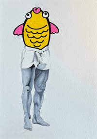 Surreal Mermaid Fish-Head Figure – Original Comic Art, 7x10 Alcohol Marker & Posca Painting 