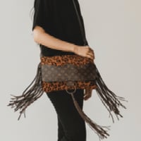 Image 3 of Genuine Leather custom leopard Hyde and LV boho bag 