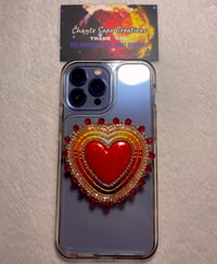 Image 3 of Hand Polished Dark Red Heart Beaded Popsocket 