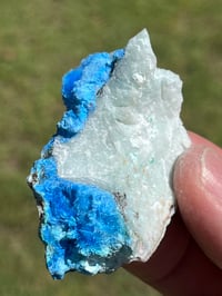 Image 13 of Cyanotrichite On Green Fluorite Matrix Specimen | Guizhou China #2925