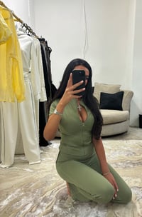 Image 1 of short sleeve zip flare gym set 