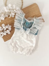 Image 2 of Sitter bodysuit for photo shoots | Eve | age 9-12 months | off white | aquamarine