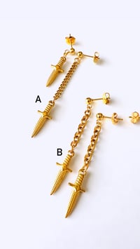 Image 3 of SMALL GOLD DAGGER EARRINGS 