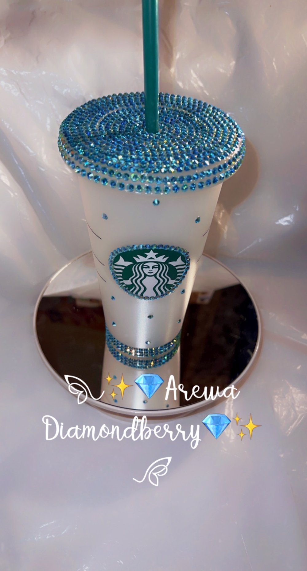 Image of Partial blinged 24 fl oz reusable cold cup tumbler with straw and lid