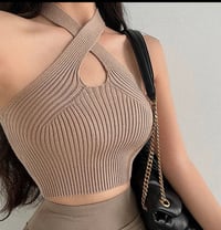 Image 4 of Solid Color Halter Neck Hollow Out Tank Top