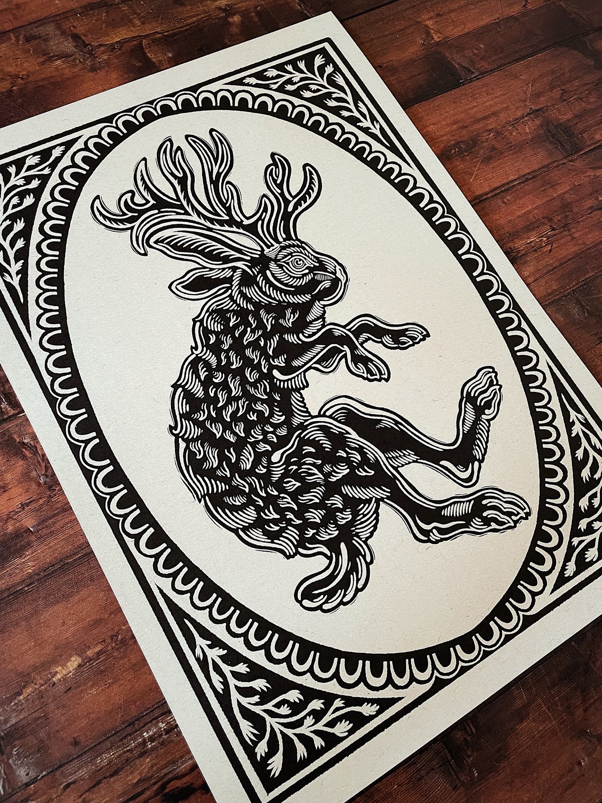 Jackalope Print / Robbie W. Jones Woodcuts