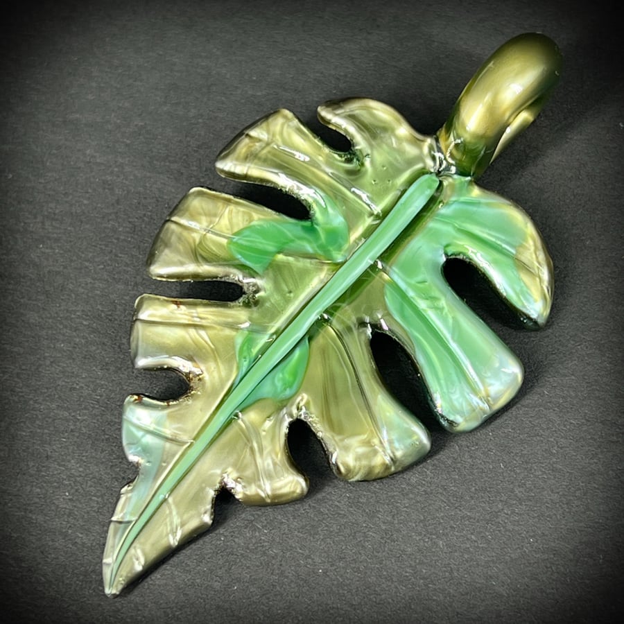 Image of Variegated Metal Monstera Leaf Pendant