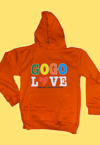 Exclusive custom made orange GOGO LOVE hoodie 