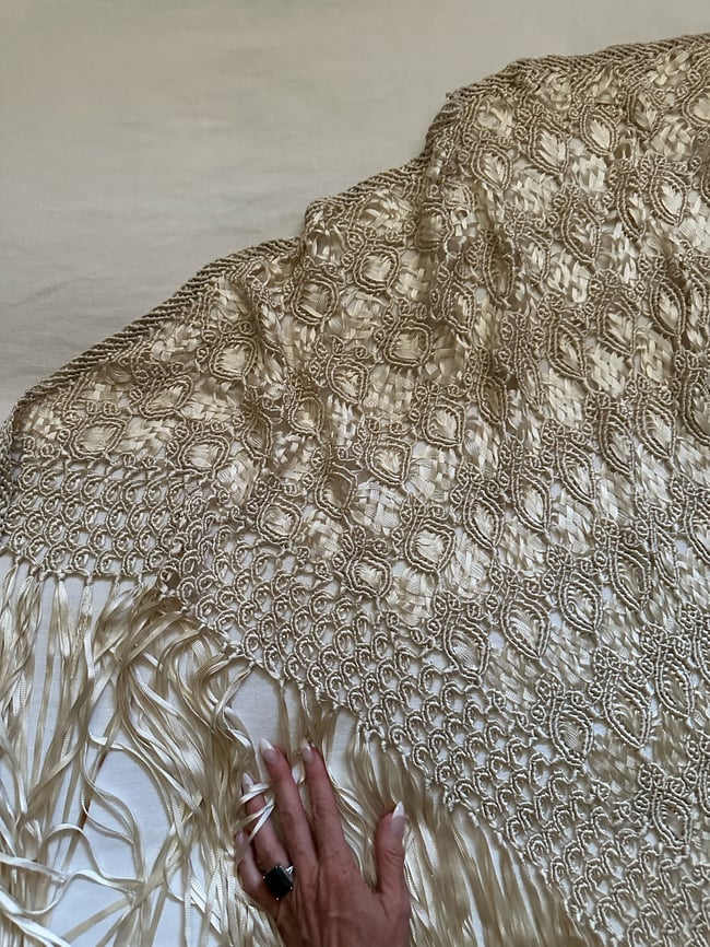 antique crochet ribbon shawl